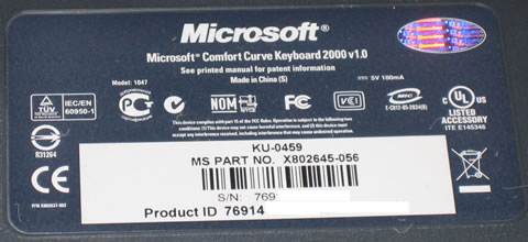 Microsoft ComfortCurve Keyboard - Printer Friendly version